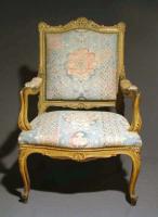 A pair of French Regence lacquered wood armchairs. Ca 1890.